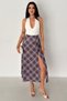 Women's Plaid Long Skirt with Slit Detail – Slit Plaid - 5