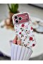 iPhone 17 Promax Compatible Plated Camera Print Rose Design Patterned Silicone Case - 3
