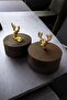 Set of 2 Wooden Deer with Covers and Metal Container Decorative Odorless Ashtray Table Ashtray Dark Gold Deer2 - 2