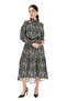 Collar-Tied Knitted Long-Sleeved Dress with Short Front and Long Back, Black Zebra Pattern, Flared Midi Dress - 3