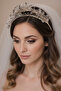 Anthracite Gray Crystal Stone Floral Bridal Crown Henna and Engagement Hair Accessory - 3