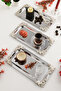 Molisi Silver 3-Piece Silver Decorative Detailed Boat-Shaped Coffee Serving Tray Tea Serving Tray Decorative Tray - 6