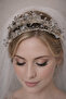 Anthracite Gray Crystal Stone Floral Bridal Crown Henna and Engagement Hair Accessory