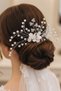 White Floral Pearl and Crystal Beaded Bridal Side Comb Hairpin Henna Engagement Hair Accessory - 2
