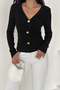 Women's V-Neck Blouse with Gold Button Detail – Black Grace - 2