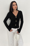 Women's V-Neck Blouse with Gold Button Detail – Black Grace - 4