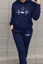 Heart Rhytym Love Printed Hooded Sweatshirt and Sweatpants Tracksuit Set