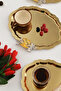 Keveldi Gold 6-Piece Butterfly Detailed Oval Coffee Presentation Tray Serving Tea Tray Decorative Tray - 2