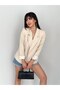 Double-Breasted Neck Buttonless Pocketed Striped Lined Roll-Up Sleeve Blazer Jacket