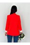 Double-Breasted Neck Buttonless Pocketed Striped Lined Roll-Up Sleeve Blazer Jacket - 4