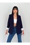 Double-Breasted Neck Buttonless Pocketed Striped Lined Roll-Up Sleeve Blazer Jacket - 4