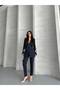 Women's Double Set Stone Detailed Pipe Leg Blazer Jacket Pants Set - 4