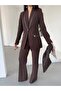 Women's Suit with Embellished Collar and Pearl Button Trim - 6