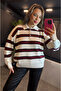 Ecru-Burgundy Striped Polo Neck Sweater - 8