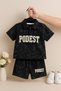 Podest Print Black Short Pant & Half Sleeve T-Shirt Set for Boys | Casual & Festive Wear - 6