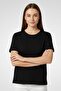 Women Crew Neck Short Sleeve Plain T-shirt, Black - 2