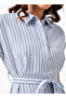 Striped Shirt Women Dress with Belt - 4