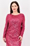 Women Sequin Midi Dress, Berry Pink - 2
