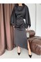 Black Batwing Sleeve Waist Fitted Satin Dress - 5