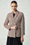 Meran Women's Jacket Lapel Long Sleeve Button Detail Tweed Orange Jacket