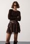 New Season Belt Detailed Lace Layered Brown Women's Mini Skirt 37208