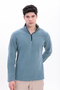 Men's Blue Mock Neck Half Zip Basic Sweatshirt - 4