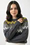 Gray Knit Sweater with Patterned Collar - 4