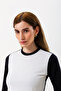 Crew Neck 100% Organic Cotton White - Black Contrast Blouse - 4