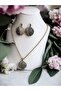 Crystal Stone Round Earrings and Necklace Set - 2