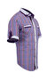 Men's Purple Striped Checkered Short Sleeve Cotton Shirt - Double Pocket Design - 3