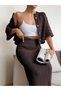 Buttoned Knitwear Blouse & Slit Skirt Set - 3