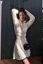 Women's Polo Neck Stripe Detailed Skirt Sweater Double Set - 4