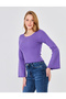 Women's Wide Round Neck Bebe Overlock Detailed Ribbed Knit Long Sleeve Blouse - 8