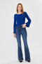 Women's Wide Round Neck Bebe Overlock Detailed Ribbed Knit Long Sleeve Blouse - 2