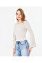 Women's Wide Round Neck Bebe Overlock Detailed Ribbed Knit Long Sleeve Blouse - 7