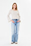 Women's Wide Round Neck Bebe Overlock Detailed Ribbed Knit Long Sleeve Blouse - 2