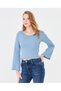 Women's Wide Round Neck Bebe Overlock Detailed Ribbed Knit Long Sleeve Blouse - 3