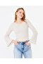 Women's Wide Round Neck Bebe Overlock Detailed Ribbed Knit Long Sleeve Blouse