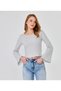 Women's Wide Round Neck Bebe Overlock Detailed Ribbed Knit Long Sleeve Blouse - 3