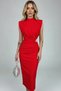 Women's Brooch Detailed Turtleneck Draped and Shoulder Pad Piece Crepe Dress