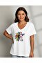 Women's V-Neck Floral Butterfly Printed T-Shirt Loose Oversized - 6