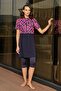 Sports Lycra Short Sleeve Semi-Closed Swimsuit 3417 Navy Blue Fuchsia - 4