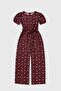 Girls' Brown Ruffle Sleeve Belted Floral Print Romper - Girls' Romper - 6