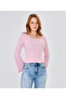 Women's Wide Round Neck Bebe Overlock Detailed Ribbed Knit Long Sleeve Blouse - 7