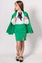 Girl's Crystal Stone Striped Detail Blazer Jacket Slit Detailed Green Skirt Set - 5