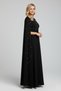 Women Cape Sleeves Pearl Detail Waist Belted Round Neck Crepe Fabric Dress - 3