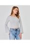 Women's Wide Round Neck Bebe Overlock Detailed Ribbed Knit Long Sleeve Blouse - 7