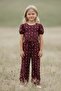 Girls' Brown Ruffle Sleeve Belted Floral Print Romper - Girls' Romper