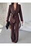 Women's double belted blazer jacket pants set - 6