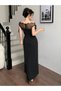 Women's Long Crepe Trend Dress with Lace Detail on the Chest and Neck, -For Special Occasions and Invitations - 5
